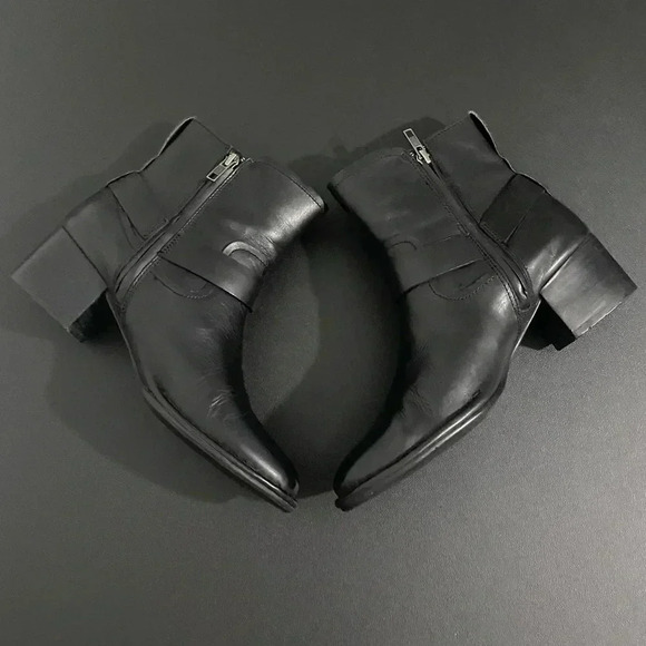 UGG Biker Moto Ankle Boots Black Leather Bikercore Combat Festival - Picture 9 of 17